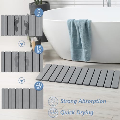 Image of AWW Foldable Stone Bath Mat, Diatomaceous, 31.5 inchx15.7 inch, Grey