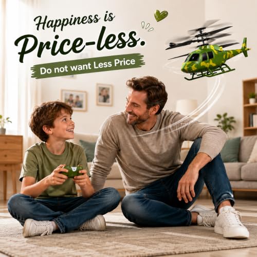 Image of KIDZYMON New Age Technology RC Helicopter with USB Cable, Safety Sensor 3.1, Gravity 2.6, 3D Light, Charging Battery, Indoor and Outdoor Flying, Remote Battery not Included (Army)
