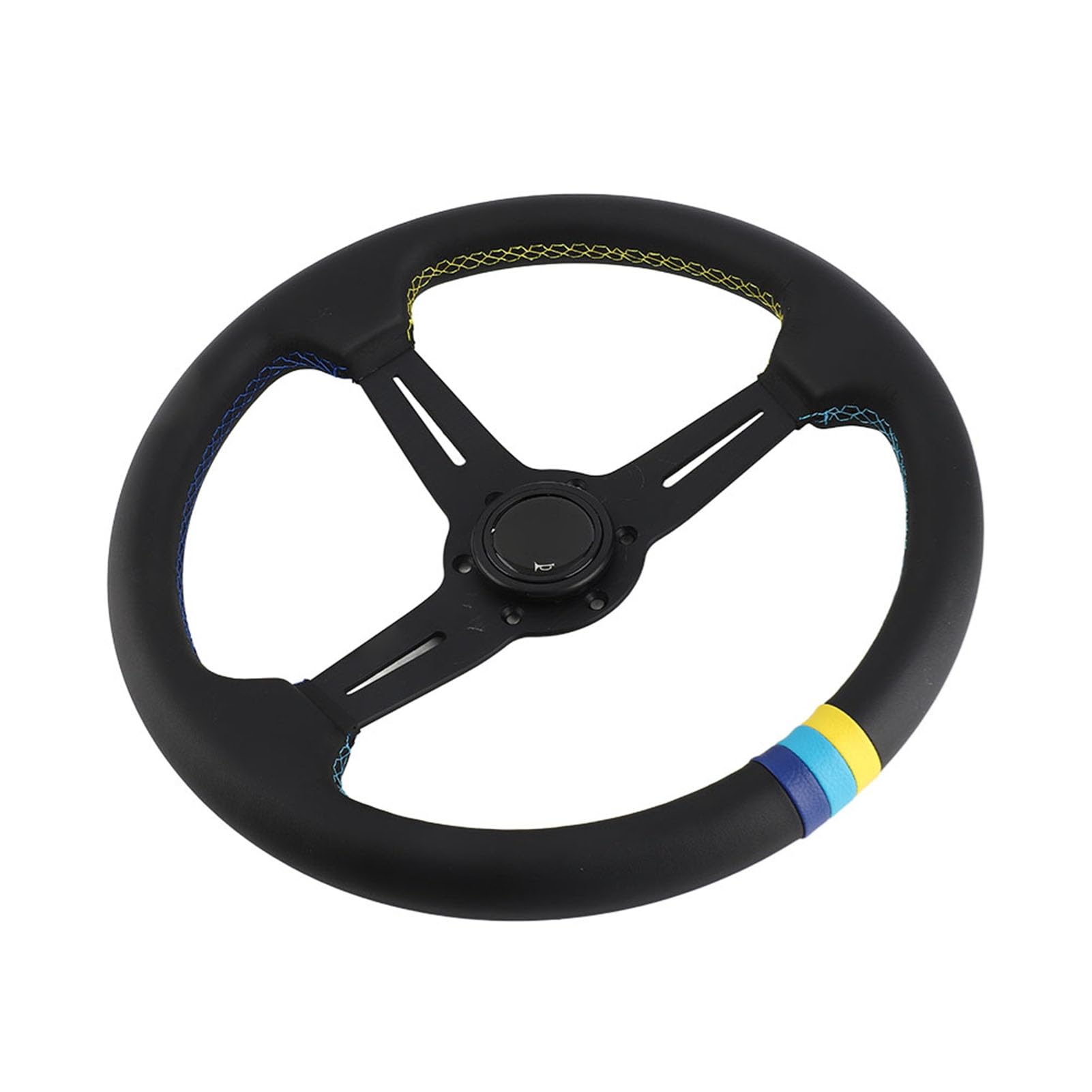 Volante da Corsa in Pelle Nera 350 mm (14 Pollici) - Design Universale a 6 Bulloni con Pulsante Clacson