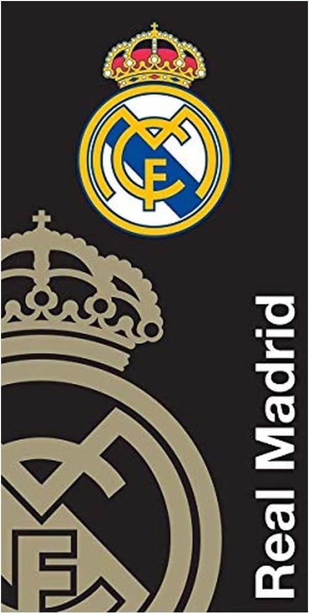 Real Madrid Toalla Playa Oficial 70x140 cm – 100% Microfibra, Secado Rápido, Ligera y Compacta – Toalla Piscina, Viaje y Deporte – Diseño Original Club Fútbol (Negra) - 1
