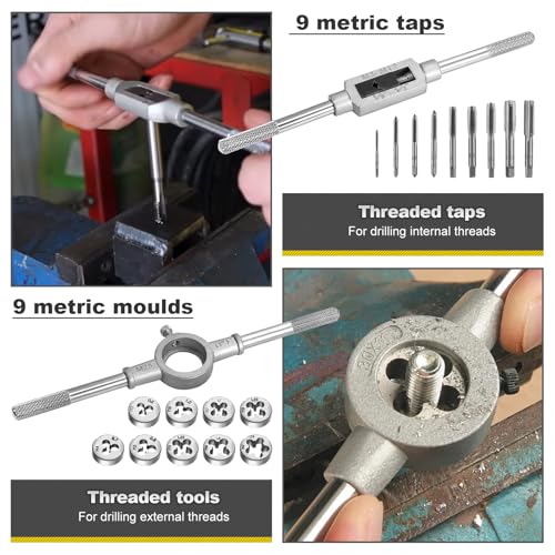 Gueenky 20 Pieces Tap and Die Set, M3-M12 Metric Tapping and Threading Tool Bearing Steel Tap and Die Set with Tap Wrench for Cutting External Internal Thread 4 Gueenky 20 Pieces Tap and Die Set, M3-M12 Metric Tapping and Threading Tool Bearing Steel Tap and Die Set with Tap Wrench for Cutting External Internal Thread - Image 4