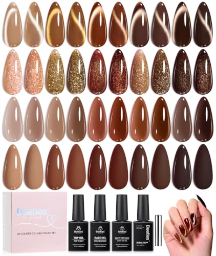 Beetles Brown Gel Nail Polish Set, 20 Colors Fall Chestnut Mousse Gel