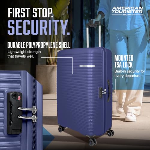 Image of American Tourister Liftoff+|Large Size Check-in Spinner Trolley Bag (79 cm) for Travel|360 8 Wheel Travel Luggage|Hard Case Polypropylene (PP) Suitcase|Mounted TSA Lock|Midnight Blue