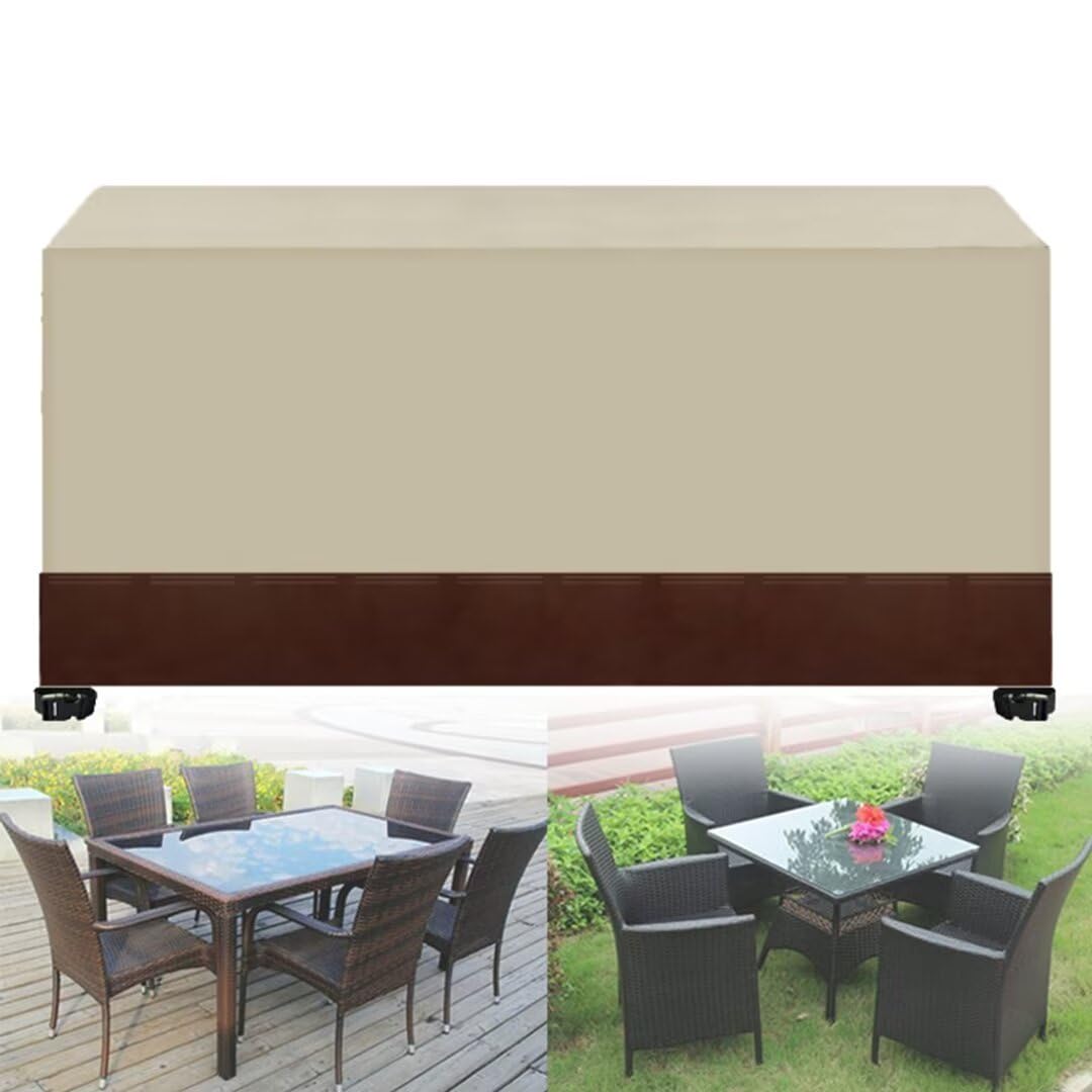 Copertura per Mobili da Giardino Impermeabile Copritavolo Rettangolare Esterno Telo Tavolo Grande Antivento 420D Oxford Tessuto Anti-UV Antipolvere Beige Marrone 200x120x90cm