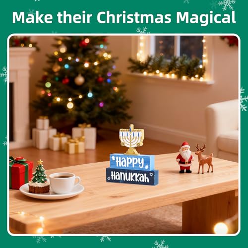 Image of 3 Pcs Hanukkah Wooden Tiered Tray Decor, Menorah Decorations Gifts for Home, Jewish New Year Table Centerpiece for Xmas Party Kitchen Office