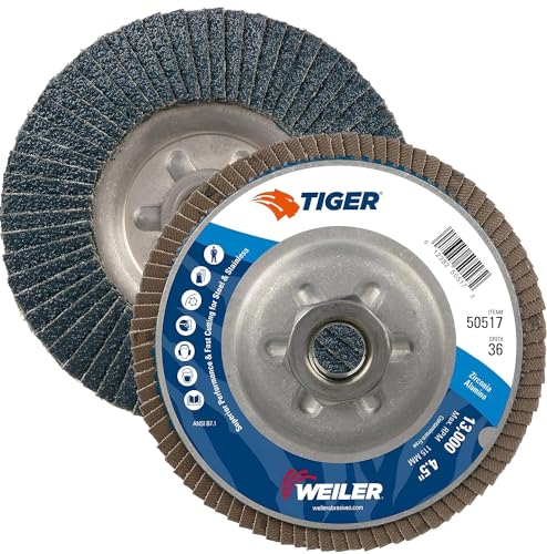 Weiler 50517 Tiger Abrasive Flap Disc, Type 29, Threaded Hole, Aluminum Backing, Zirconia Alumina, 4-1/2