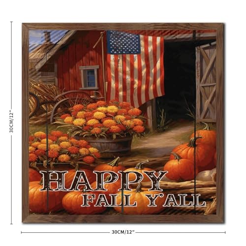 Décoration murale Happy Fall Y'all cadre bois 30x30 cm