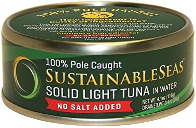 Sustainable Seas, Solid Light Tuna in Water, No Salt Added, 4.1 Ounce (Pack of 12)