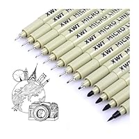 XWT 12+1 Fineliner Drawing Art Pens, Black Waterproof Pigment Ink Set for Artists, Sketching, Manga, Watercolor, Calligraphy, and Detail Outlining Archival Quality Inking Markers