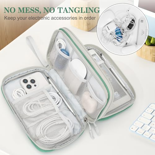 Image of FYY Electronic Organizer, Large Travel Cable Organizer Bag Pouch Electronic Accessories Carry Case Portable Waterproof Double Layers All-in-One Storage Bag for Cable, Cord, Charger, Pattern Green