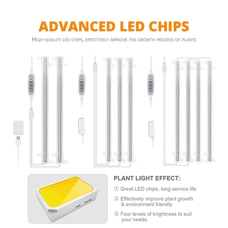 Luz LED Crecimiento, Luz Led de cultivo for interiores, lámpara Phyto con temporizador USB for plantas, lámpara LED regulable, lámparas de cultivo hidropónico de espectro completo(Grow light 4IN1)