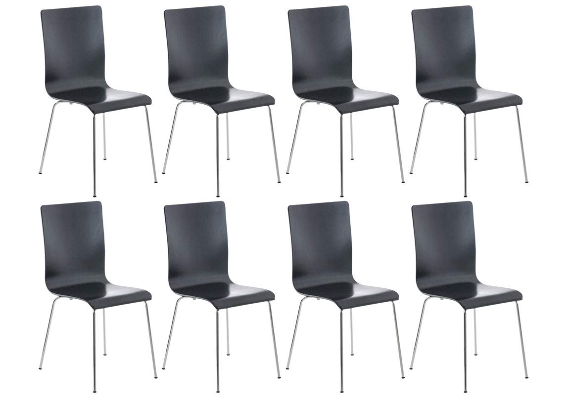 CLP 8er-Set Wartezimmerstuhl Pepe mit ergonomisch geformten Holzsitz und Metallgestell I 8X Konferenzstuhl erhältlich, Farbe:schwarz