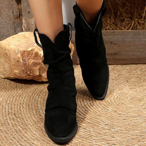 Bottes d'hiver en daim style collège avec manches patchwork plissées - 7