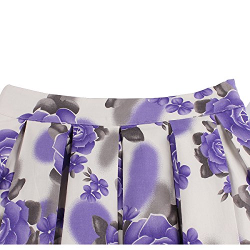 Dressever Women's Vintage A-line Printed Pleated Flared Midi Skirts Purple Flower X Small