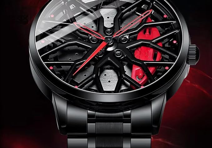 Image of Men's Sport Quartz Watch Car Wheel Multicolour Dial Wheel Dial 360 Rotating Casual Fashion Stainless Steel Alloy Mens &Boy's Luxury Metal Gift Creative Watch