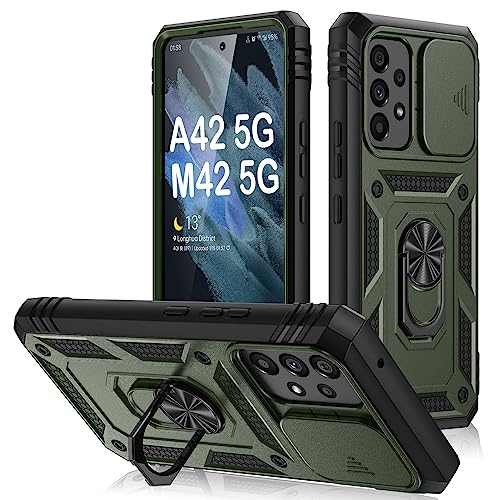 Coque militaire Samsung A42 5G antichoc avec protège-objectif coulissant vert kaki