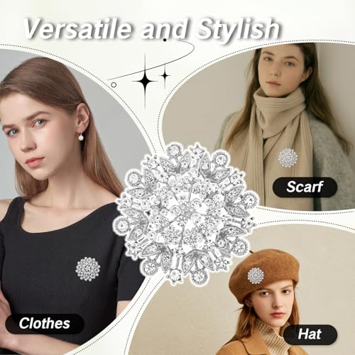 Image of NIIIYTYB Silver Brooches for Women Diamond Crystal Flower Leaf Brooch Pin Large Elegant Bridal Corsage for Dress Wedding Accessories Sparkling Crystal Brooches Stylish Pins for Special Occasions