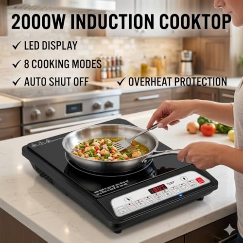 Image of (10 Years Assured Warranty) 2000W Electric Cooking Appliance Portable Stove Cooktop with LED Indicator Multiple Functions Auto Shutoff Heat Protection for Kitchen Use