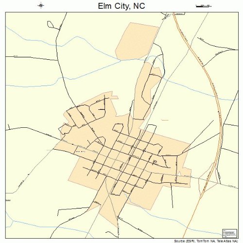 Large Street & Road Map of Elm City, North Carolina NC Printed poster