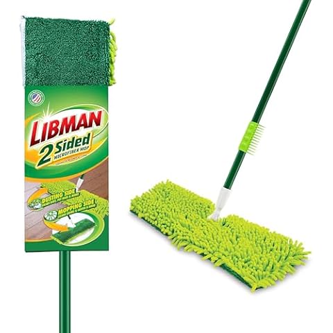 Libman 18" 2-Sided Microfiber Dust Mop | Hardwood Floor Mop | Hard Surface Floor Duster | Microfiber Fingers | Flat Mop | 360 Degree Swivel Head | 49” Long Handle | Dust and Mop Set Cover