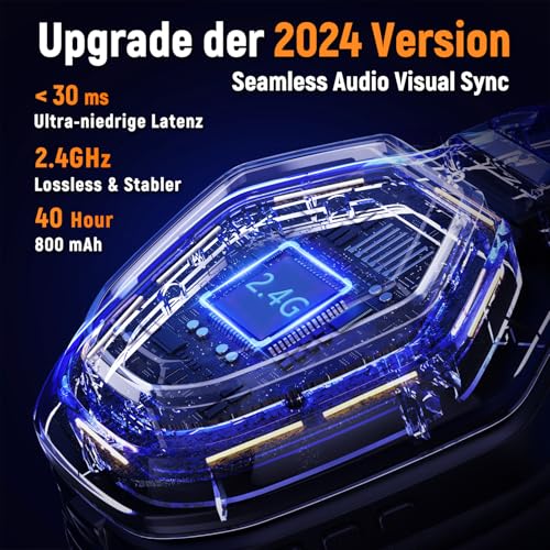 Kabelloses Gaming-Headset mit Mikrofon, 2,4 G & Typ-C-Sender, 30 Stunden Akkulaufzeit, RGB-Beleuchtung Gaming-Kopfhörer für PS5, PS4, PC, Telefon – Bild 3
