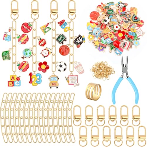 AUGSUN 189Pcs Teacher Keychain Making Kit School DIY Keychain Craft