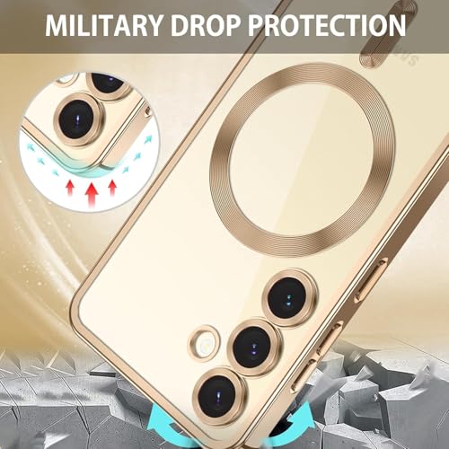 Image of VONZEE Clear Logo Electroplating Transparent Case for Samsung A16 5G, Magnetic Plating [Support for MagSafe Charger] TPU Cover, Individual Camera Protection for Each Lens - Desert Titanium