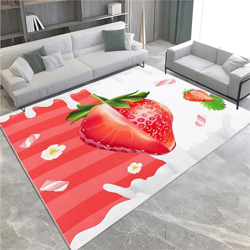 Teppich 120 x 180cm rote Erdbeere Kinder Teppich Dekoration Schlafzimmer Kinderzimmer Wohnzimmer,...