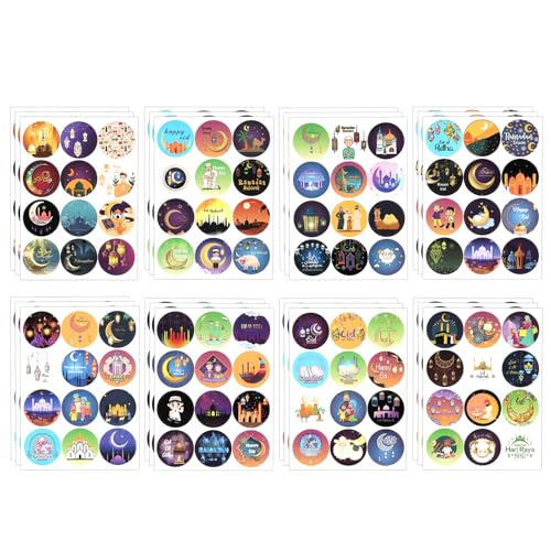 288 Pièces de Autocollants Eid, 8 Styles d'Autocollants Islamiques Autocollants Ramadan Mubarak Kits d'Artisanat Eid Mubarak pour les Activités des Enfants...