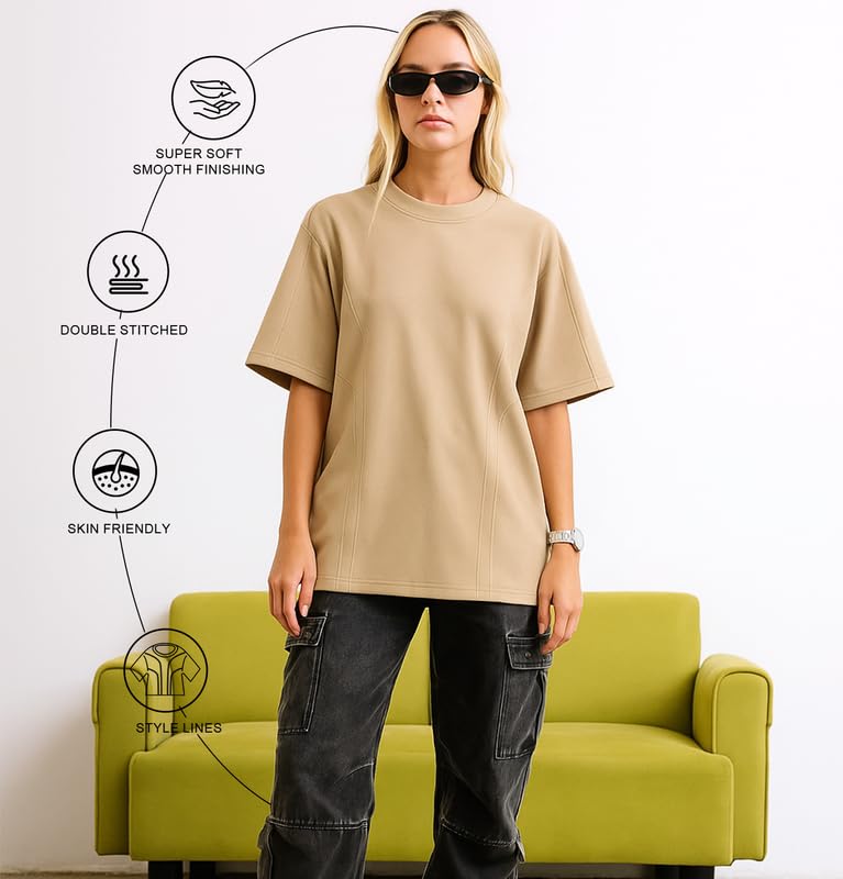 Image of Sleepynuts Women 220 GSM 100% Pure Cotton Oversized Baggy Fit Drop Shoulder Round Neck T-Shirt