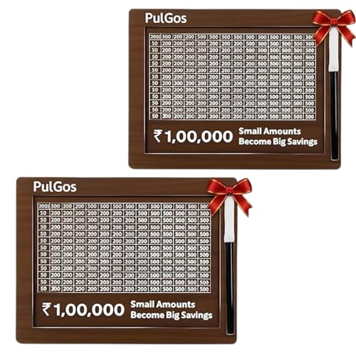 Image of PulGos Pack-2 Wooden Money /Piggy Bank with Marker, Money Box, Coin Box /Donation Box for Kids /Children, Savings Challenge Box, Cashbox, Cash Vault Wooden Savings Box, Money Save Box Smash, Money Saver