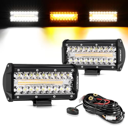 Image of Auxbeam 7 Inch 300W LED Light Bar, 6 Modes Strobe Amber Pod Yellow Fog Dual Color Spot Flood Offroad Driving, Memory Function Work Light for Truck Car ATV
