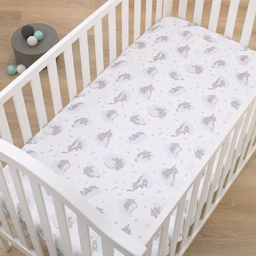 Image of Disney Dumbo Light Blue, Gray, and White Super Soft Nursery Fitted Mini Crib Sheet