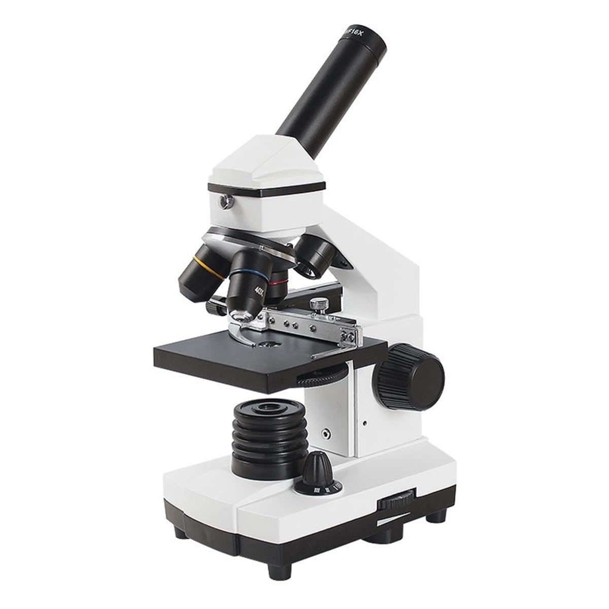 Accesorios para microscopio de Laboratorio: microscopio biológico monocular 64X-640X con Platina móvil y Regla LED de Arriba/Abajo.