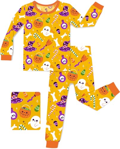 babee Reshinee Bamboo Viscose Toddler Girls Kids Pajama Sets 3-4T Snug fit Long-Sleeve Softness Sleepwear Pjs 2pcs Jammies Halloween Pumpkin