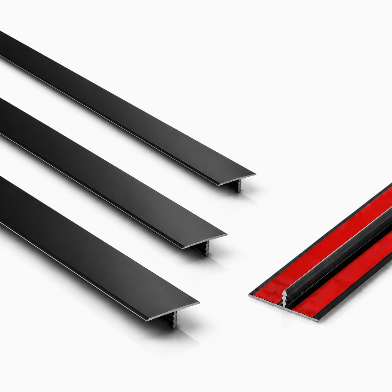 4pcs 3.3cm Aluminum T Molding Floor Transition Self-Adhesive Strip Metal Flat Divider Strip for Joining Floor Gaps Laminate Profile Flooring Edge Trim Cover Strips,0.9m Black