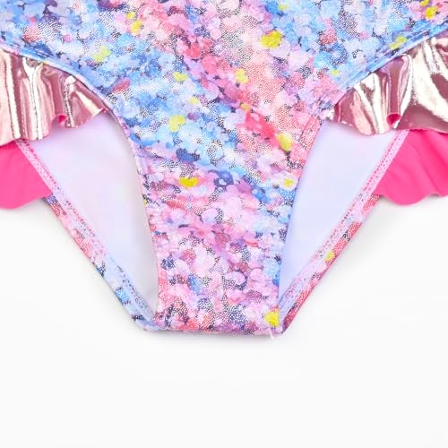Image of CHILDRENSTAR Girls Metallic Bathing Suits Shiny Ruffles One Shoulder 2 Pieces Swimsuits Cute Bikini Set