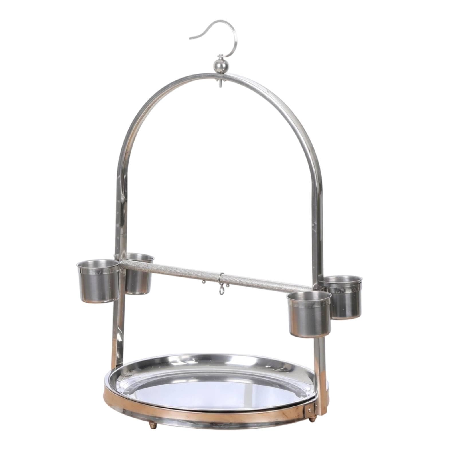 Soporte para Pájaros Percha Arco Barra de Tazas Laterales Acero Inoxidable Pulido Diseño Estable Adecuado para Alimentación Organizada Cómodo, Grande
