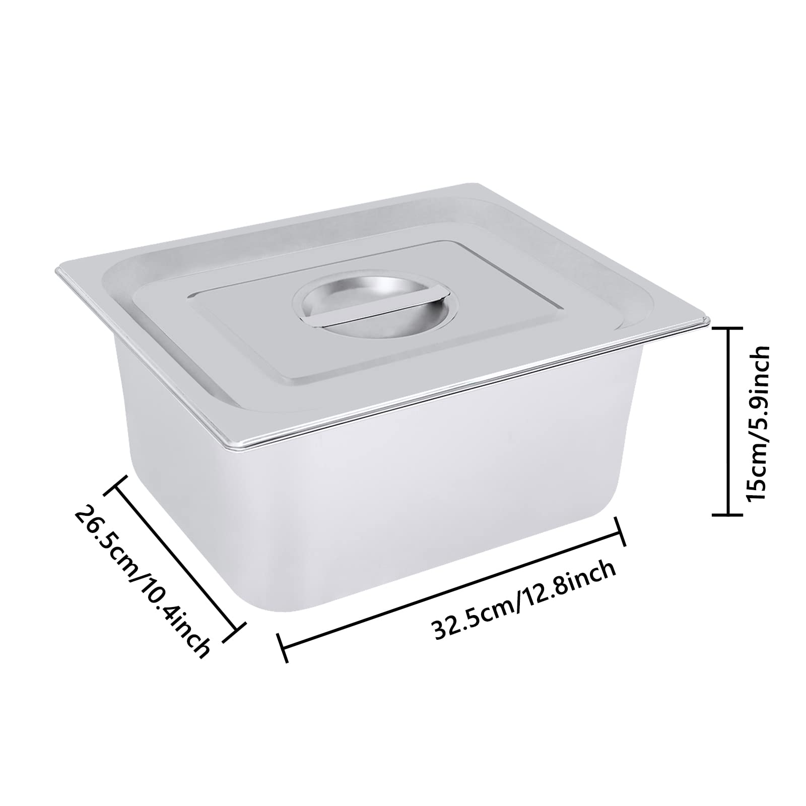 4 recipientes gastronorm, sartenes de acero inoxidable con tapa, para hotel, restaurante, fiesta, buffet, color plateado (4 x 7 L: 32,5 x 26,5 x 15 cm)