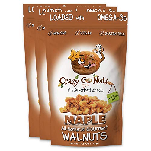Crazy Go Nuts Walnuts Maple, 4.5 oz (3Pack) Healthy Snacks, Vegan, Low Carb, Gluten Free