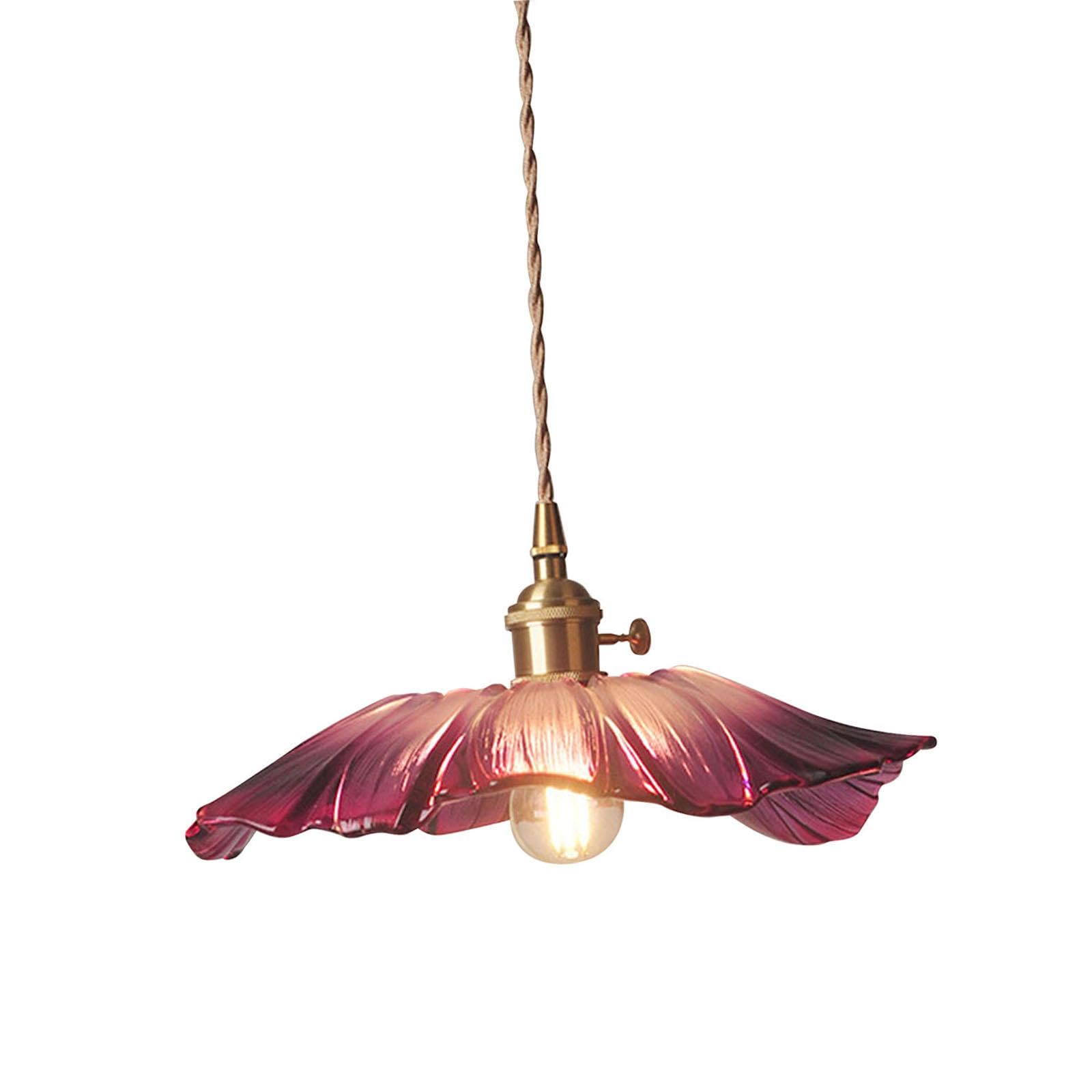 FewNvWa Flower Pendant Light, Decorative Flower Glass Hanging Lamp, Flower Chandelier for Restaurant, Kitchen, Bedside, Bar Counter, Purple Large