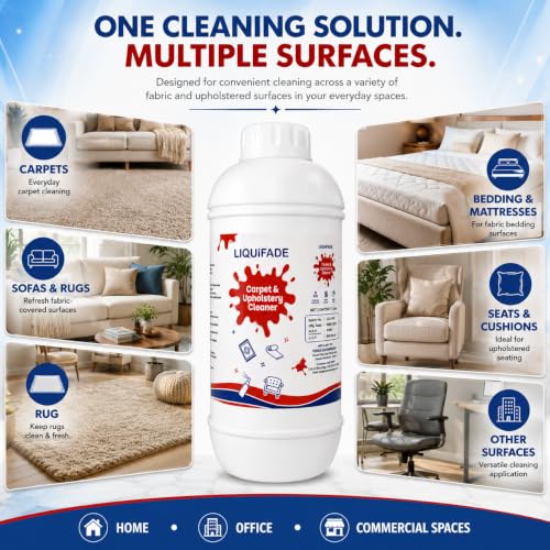 Image of Carpet & Upholstery Cleaner 1Litre | Fabric Surface Cleaning Solution for Carpets Sofas Chairs Rugs Mats & Upholstered Furniture | Suitable for Home Office & Commercial Use