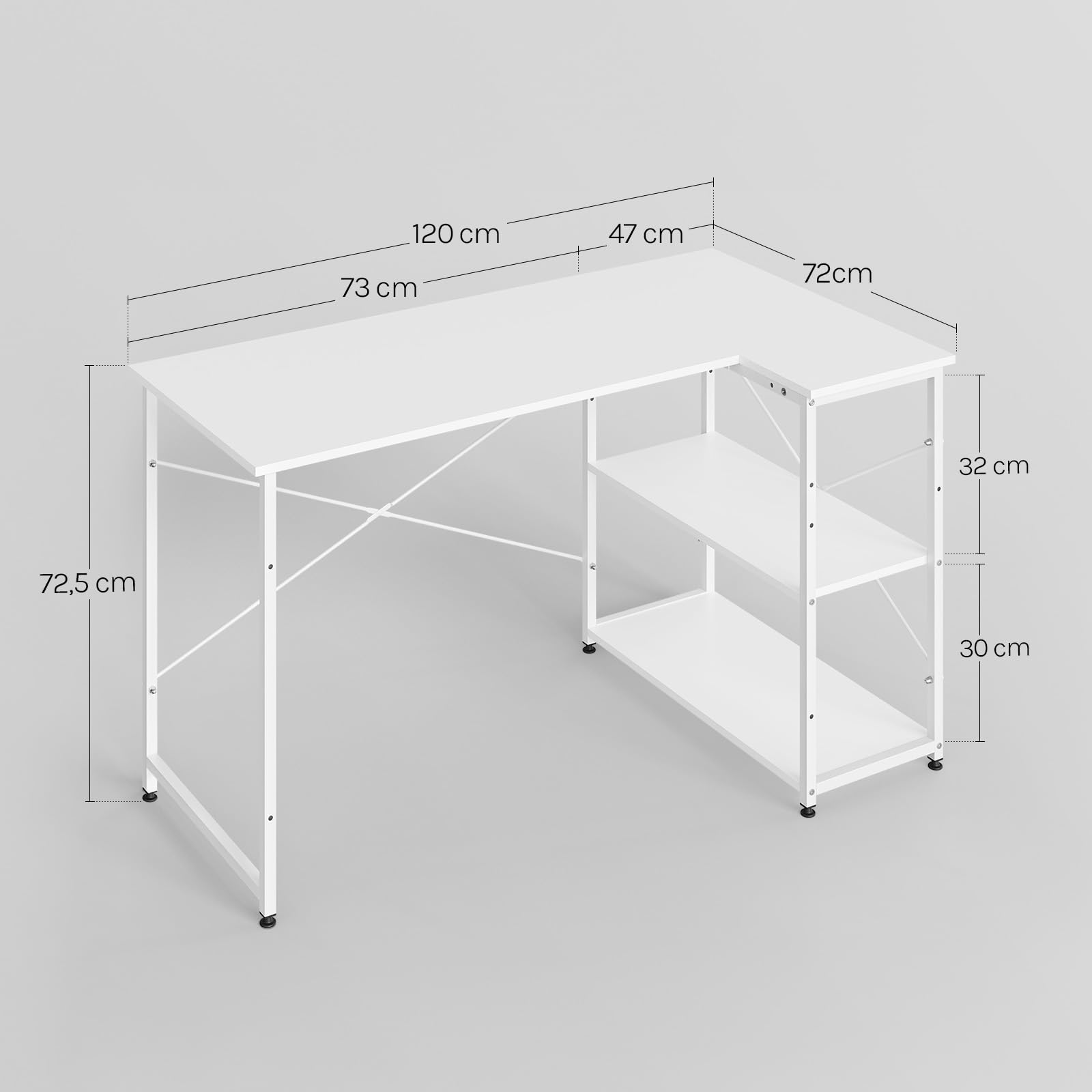 WOLTU Escritorio de Almacenamiento, Mesa Multifuncional | Con Estantería, Blanco Brillante, para Ordenador en Estudio, Dormitorio, 120x73x72 cm