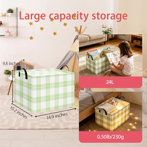 Image of AppleGreen Grid Rectangular Storage Basket Empty,Storage Bin with Handles,Room Decor,Gift Basket,Book Box(Green Plaid)