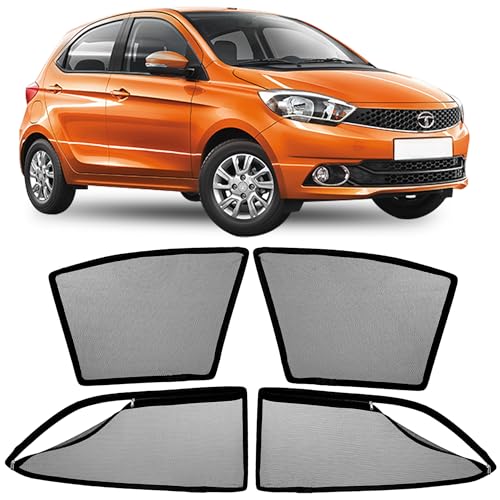 Image of AutoStory Magnetic Car Sunshade for Tata Tiago | Front Half Cut for Mirror Visibility + Rear Full Coverage with Zipper | Heavy Heat & UV Protection | Privacy Side Window Curtains Shades