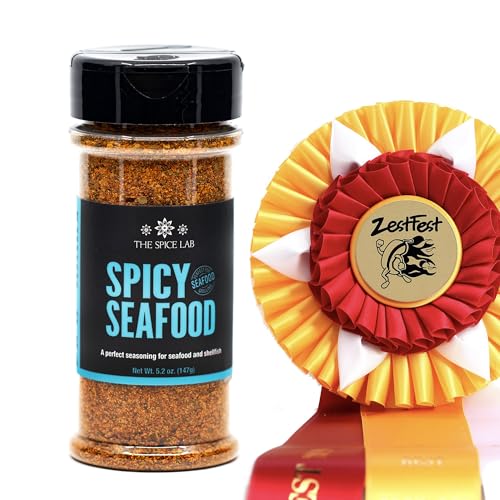 The Spice Lab Spicy Fish & Seafood Rub Seasoning - Cajun Salmon & Crawfish Boil Blend - AWARD WINNING Golden Pepper 2019-6.7 oz - Shaker Jar - Clean Label - Kosher - Non-GMO – 7008