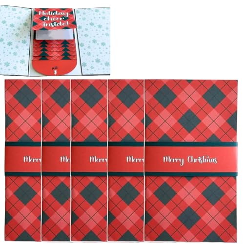 Handmade Christmas Gift Card Holder Book, Surprise Cards with Envelopes, Waterfall Holiday Gift Card Sleeve Booklet, DIY Personalized Christma Gifts, Xmas Party Supplies for Family, Friends(5pcsR)