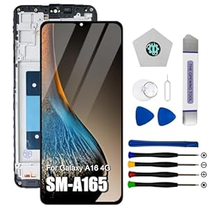 Dinow Écran pour Samsung Galaxy A16 4G, Écran de Remplacement pour Samsung A16 LCD Tactile SM-A165F, SM-A165F/DS, SM-A165M, SM-A165M/DS, SM-A165F/DSB Digitizer avec Cadre (avec Outil de réparation)