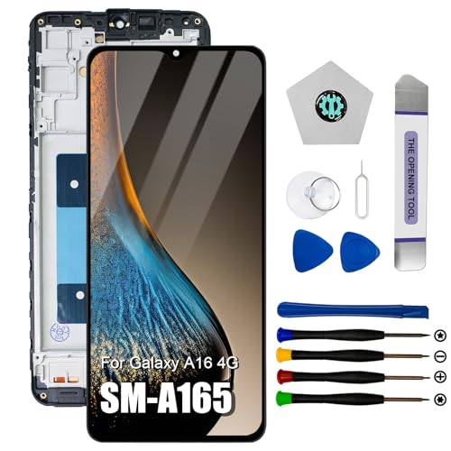 Dinow Écran pour Samsung Galaxy A16 4G, Écran de Remplacement pour Samsung A16 LCD Tactile SM-A165F, SM-A165F/DS, SM-A165M, SM-A165M/DS, SM-A165F/DSB Digitizer avec Cadre (avec Outil de réparation)