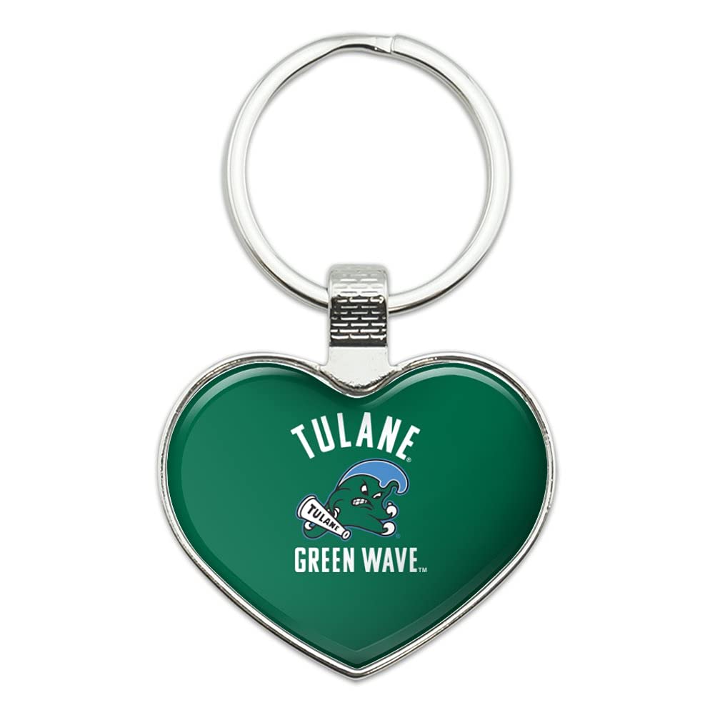 Tulane University Green Wave Keychain Heart Love Metal Key Chain Ring